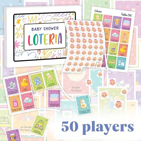 Baby Shower Loteria Bilingual - Baby Loteria for Babies Shower Games Spanish and English, Funny Party Bingo Game for 40 Players in Saudi Arabia