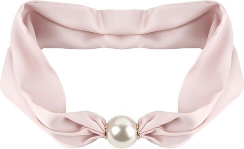 Pearl Magnetic Buckle Silk Scarf, Collar, Scarf Pearl Neck, Retro Scarfs, Necklace for Mothers, Girlfriends in Kuwait