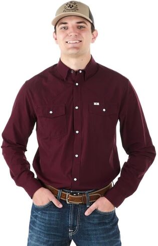 CORE - Men's Maroon Long Sleeve Snap Shirt in Saudi Arabia