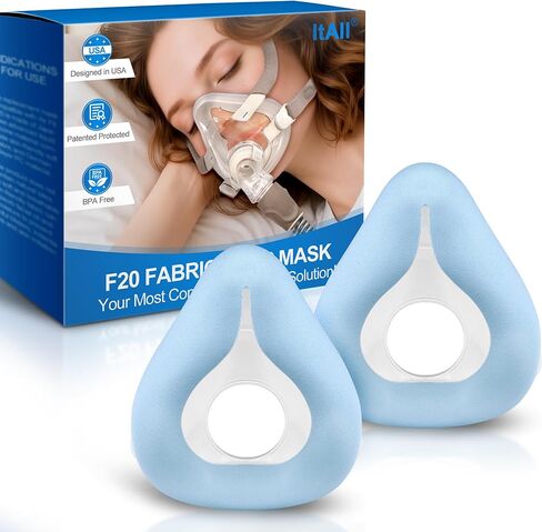 2PCs Replacement F20-Style Fabric Mask (Medium) - No Silicone Contact, CPAP Full Face Cushion Wrapped by Cooling Fabric for Airfit F20 & Airtouch F20, No Stuffiness Even in Hot Weather (Blue-M) in Saudi Arabia