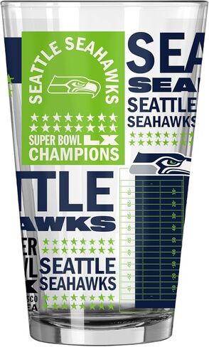 FANMATS NFL Seattle Seahawks Super Bowl 60 Champions 16 oz Pint Glass – Super Bowl 60 Champs Design, 16 Fluid Ounces, Glass in Saudi Arabia