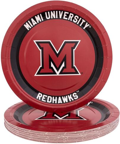 أطباق ورقية من Desert Cactus Miami University Ohio MU RedHawks عدد 20 أطباق مستديرة مقاس 9 بوصة للبوابات الخلفية والحفلات والتخرج والمناسبات (التصميم A) in Saudi Arabia