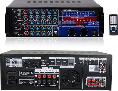 مضخم خلط الكاريوكي الاحترافي SINGTRONIC KA-2000DSP بقدرة 3000 وات | HDMI، بلوتوث، معادل DSP وتسجيل | نظام الصوت الرقمي DJ/KJ in Kuwait