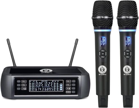 نظام ميكروفون لاسلكي رقمي قابل للشحن من SINGTRONIC SP-224Pro | بطارية ليثيوم مدمجة، مضادة للعواء، لا حاجة لمنفذ طاقة، ميكروفون كاريوكي بدون استخدام اليدين للاستخدام في الهواء الطلق in Kuwait