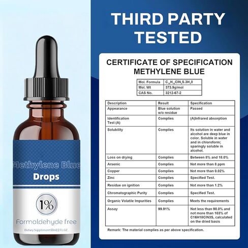 قطرات الميثيلين الزرقاء من الدرجة الصيدلانية، درجة نقاء عالية 99.99% أزرق الميثيلين للبشر، أزرق الميثان للبشر من درجة USP، مكمل 1% مع قطارة، خالٍ من الفورمالديهايد وخالي من الكحول، للسفر المحمول، 60 مل in Kuwait