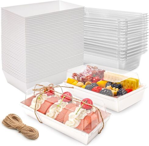 NPLUX Charcuterie Boxes with Clear Lids Mini Dessert Bakery Boxes Disposable To Go Food Containers for Cookie Cake Slice Sushi Strawberry 7.48x3.35x2.5INCH(50 Pack, Brown) in Kuwait