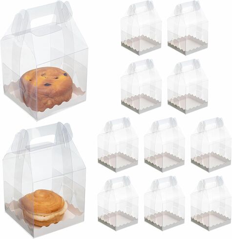 عبوة من 25 حاوية كب كيك فردية بمقابض، علب كب كيك مفردة من مادة PET صالحة للطعام | صناديق الجملون الشفافة مقاس 4x4x6 بوصة للمخبوزات وتفضلات الحفلات والبيع بالتجزئة15 in Saudi Arabia