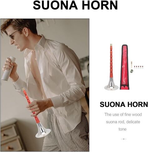 أداة Suona الخشبية المبتدئة D مفتاح أداة الرياح الصينية التقليدية مع القصب وحقيبة واقية لممارسة الموسيقى العرقية، لون عشوائي in Kuwait