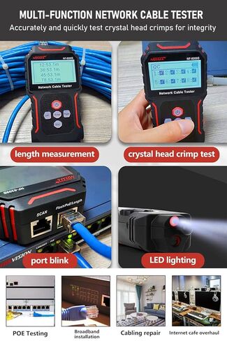 NF-8209S RJ45 Network Cable Tester Ethernet Tester with PoE/NCV Cable Length Test, Port Flashing, CAT5, CAT6, CAT7 and CAT6a Anti-Interference Scanner LAN Line Tracer Network Toner Tool in Kuwait