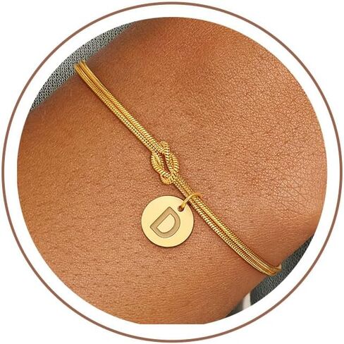 Gold Initial Bracelets for Women Girls - 18K Gold Plated A-Z Initial Bracelet Dainty Knot Bracelet Gold Bracelets for Women Teen Girl Gifts Trendy Stuff in Kuwait