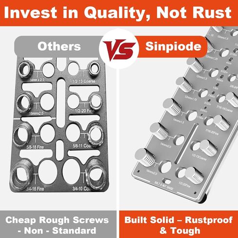 أداة قياس حجم المسمار 51 في 1 ومدقق الخيوط، 32 متريًا و32 SAE مقياس خيط الصواميل والمسمار مع 19 مدقق لقمة الحفر، مخطط حجم المسمار الألومنيوم المشغول باستخدام الحاسب الآلي، معيار Go/No-Go ANSI، قاعدة مضادة للانزلاق in Kuwait