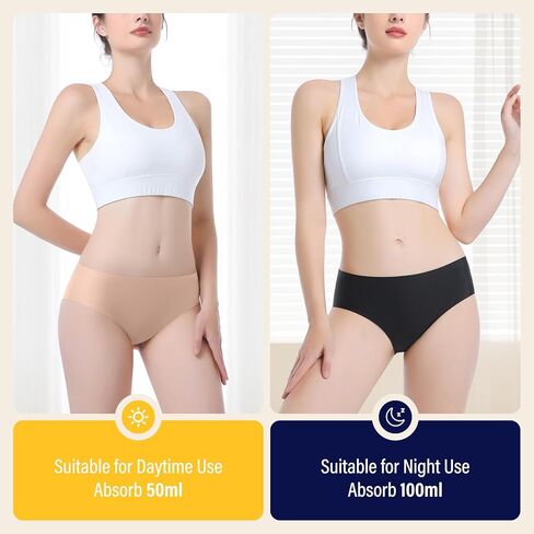 Carer Period Underwear for Women Heavy Flow Womens Leak Proof Menstrual Underwear 50-100ml Absorbent Period Panties Reusable Washable Incontinence Briefs, 2pk-M (Black/Beige) in Saudi Arabia