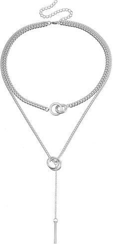 Rrdaily Gold Necklaces for Women, Layered Gold Necklaces Gold/Silver Plated Layered Necklaces Dainty Long Chain Pendant Y-Necklaces Wedding Prom Jewelry in Saudi Arabia