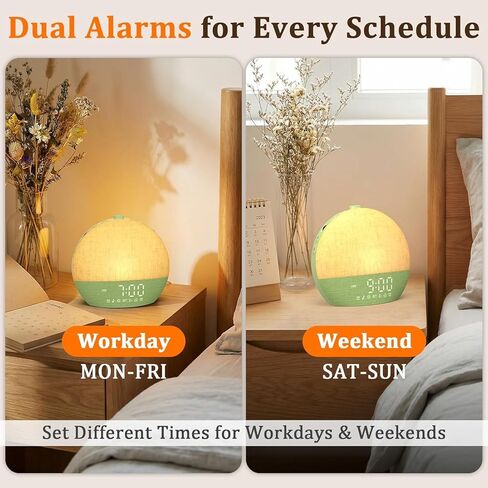 ساعة منبه هادئة وتدريجية لشروق الشمس: ضوء استيقاظ طبيعي بطيء الارتفاع لمدة 30 دقيقة - ساعة قابلة للتعتيم بـ 20 مستوى لمن ينامون بكثرة - سهولة الاستخدام محاكاة شروق الشمس مع 30 صوتًا للنوم، آلة ضوضاء بيضاء in Kuwait