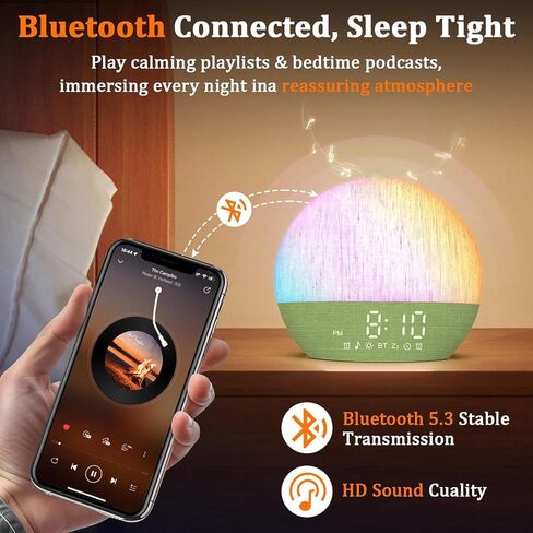 ساعة منبه هادئة وتدريجية لشروق الشمس: ضوء استيقاظ طبيعي بطيء الارتفاع لمدة 30 دقيقة - ساعة قابلة للتعتيم بـ 20 مستوى لمن ينامون بكثرة - سهولة الاستخدام محاكاة شروق الشمس مع 30 صوتًا للنوم، آلة ضوضاء بيضاء in Kuwait