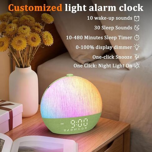 ساعة منبه هادئة وتدريجية لشروق الشمس: ضوء استيقاظ طبيعي بطيء الارتفاع لمدة 30 دقيقة - ساعة قابلة للتعتيم بـ 20 مستوى لمن ينامون بكثرة - سهولة الاستخدام محاكاة شروق الشمس مع 30 صوتًا للنوم، آلة ضوضاء بيضاء in Kuwait