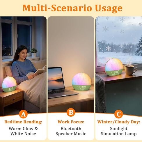 ساعة منبه هادئة وتدريجية لشروق الشمس: ضوء استيقاظ طبيعي بطيء الارتفاع لمدة 30 دقيقة - ساعة قابلة للتعتيم بـ 20 مستوى لمن ينامون بكثرة - سهولة الاستخدام محاكاة شروق الشمس مع 30 صوتًا للنوم، آلة ضوضاء بيضاء in Kuwait