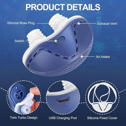 Anti Snore Device,Double Vortex Electric Double Vortex Snoring Solution,Mini Portable Stop Snoring Devices Stopper,Adjustable Wind Speed Snoring Prevention Nasal Dilators,Up to 8 Hours (Blue-2) in Kuwait