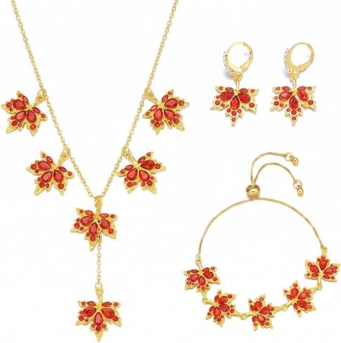 RINHOO FRIENDSHIP 3pcs Autumn Maple Leaf Fall Jewelry Set For Women Thanksgiving Leaf Necklace Orange Jewelry Drop Dangle Earrings Autumn Bracelet Fall Accessories in Kuwait