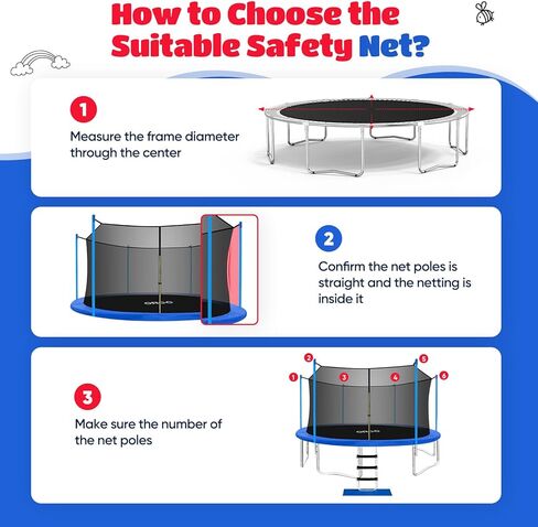 شبكة ترامبولين ORCC - شبكة ترامبولين بديلة لـ 6-8 أقطاب مستقيمة - ترامبولين بإطار دائري 10FT 12FT 14FT 15FT (شبكة بديلة فقط) in Kuwait