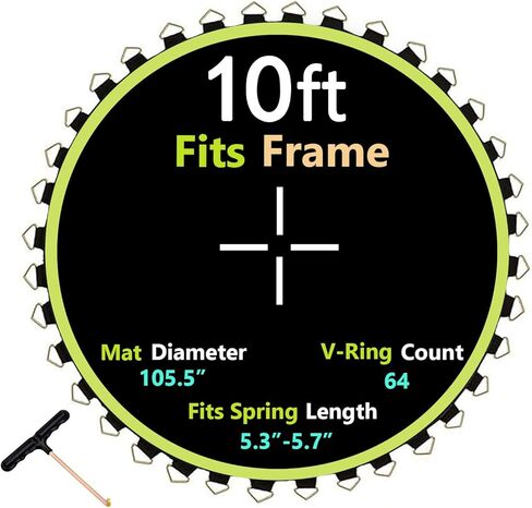 حصيرة استبدال الترامبولين، القطر: 105.5 بوصة، تناسب إطارًا بطول 10 أقدام، مع حلقات على شكل حرف V مقاس 54/56/60/64 للاختيار وأداة زنبركية، تناسب زنبركات مقاس 5.3 بوصة - 5.7 بوصة، مقاومة للأشعة فوق البنفسجية in Kuwait