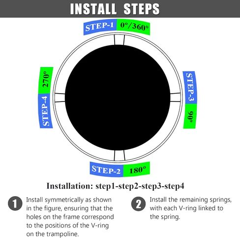 حصيرة استبدال الترامبولين، القطر: 105.5 بوصة، تناسب إطارًا بطول 10 أقدام، مع حلقات على شكل حرف V مقاس 54/56/60/64 للاختيار وأداة زنبركية، تناسب زنبركات مقاس 5.3 بوصة - 5.7 بوصة، مقاومة للأشعة فوق البنفسجية in Kuwait