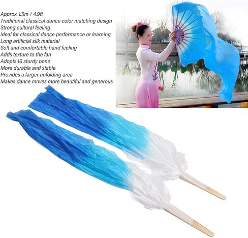 Ymiko Belly Dance Long Silk Fans, Classical Color Design, Soft Artificial Silk Material, 1 Pair, 1.5m Length, for Dance Performance in Saudi Arabia