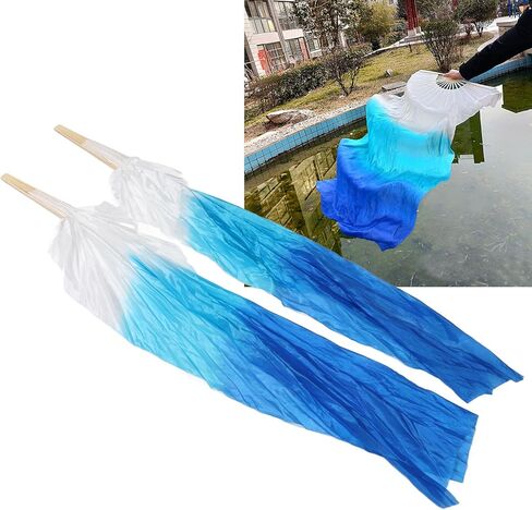 Ymiko Belly Dance Long Silk Fans, Classical Color Design, Soft Artificial Silk Material, 1 Pair, 1.5m Length, for Dance Performance in Saudi Arabia