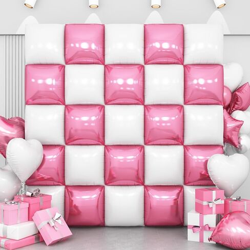Pink Black Square Foil Balloon Wall,25Pcs Double Sided Foil Balloons Backdrop Helium Polyester Tunnel Arch Garland Kit for Birthday Bridal Anniversary Baby Shower Party Decorations in Kuwait