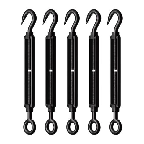 5 Pack Black Stainless Steel M6 Hook and Eye Turnbuckle, Heavy Duty Wire Rope Tensioner, Adjustable Hardware Kit for DIY String Light and Picture Hanging, Shade Sail, Cable Tightening in Saudi Arabia