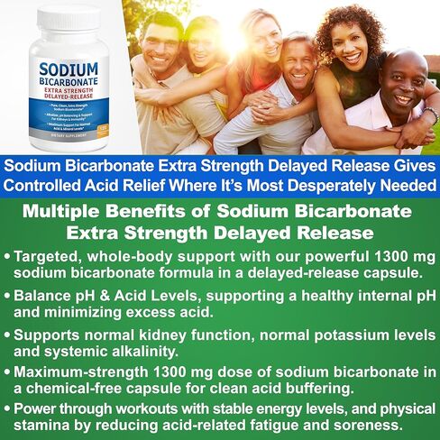 Sodium Bicarbonate Capsules Extra Strength 1300mg Organic Use Sodium Bicarbonate Tablets. Pure Bicarbonate of Soda Strongest Pill of Bicarbonato De Sodio para Tomar Available 120 Sodium Tablets in Kuwait