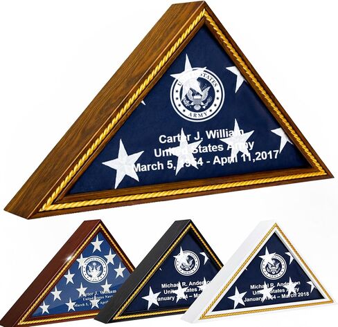 حافظة عرض علم الجيش الأمريكي مرخصة رسميًا - حافظة علم عسكري من الخشب الصلب مع نقش شخصي - هدية تذكارية وتقاعد للمحاربين القدامى - تناسب العلم المطوي مقاس 5 × 9.5 بوصة (أسود) in Kuwait