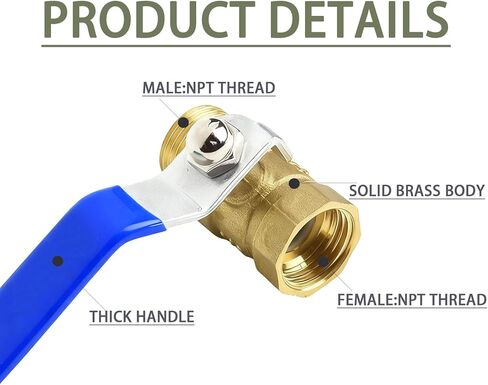 1/2 inch Forged Brass Ball Valve with Male x Female NPT Thread Full Port Connection, 2Pack Heavy Duty 1/2'' M to F NPT Threaded Metal Shut Off Control Valves Connector, for Water, Oil, and Gas in Saudi Arabia