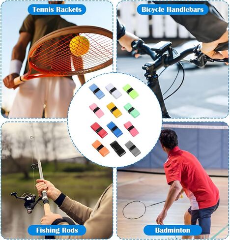 12PCS Tennis Tape for Racket Grip, Tennis Racket Grip Tape, Sweat Absorbing Handle Wrap for Badminton Pickleball Fishing (Multicolor) in Saudi Arabia