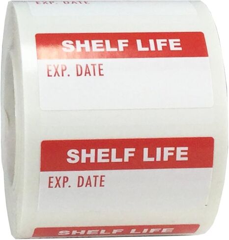 White and Red Shelf Life Labels, 3/4 x 1 1/2 Inch Semi Gloss Expiration Date Stickers, 500 Total Adhesive Labels on a Roll for Food Safety, Prep Dating, and Inventory Control – Made in the USA in Saudi Arabia
