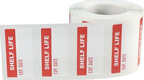White and Red Shelf Life Labels, 3/4 x 1 1/2 Inch Semi Gloss Expiration Date Stickers, 500 Total Adhesive Labels on a Roll for Food Safety, Prep Dating, and Inventory Control – Made in the USA in Saudi Arabia