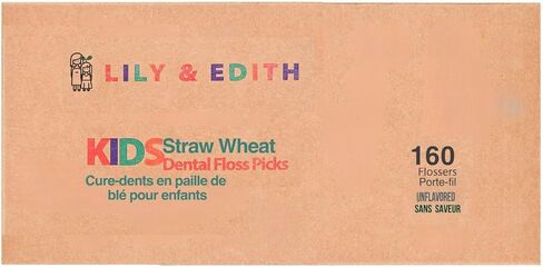 LILY & EDITH Straw Wheat Kids Flossers 160ct, Plant Based Dental Floss Picks for Children, Fluoride & Chemical Free(PFA Free), Penguin Flossing Sticks for Toddler, Paper Package, Unflavored in Saudi Arabia