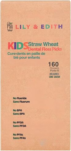 LILY & EDITH Straw Wheat Kids Flossers 160ct, Plant Based Dental Floss Picks for Children, Fluoride & Chemical Free(PFA Free), Penguin Flossing Sticks for Toddler, Paper Package, Unflavored in Saudi Arabia