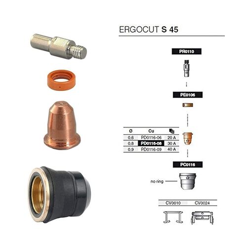 13Pcs Plasma Cutter Torch S45 Accessory PR0010 Electrodes PD0116-08 Nozzle Tips Spacer Guide Retaining Cap for Welding Nozzle in Saudi Arabia