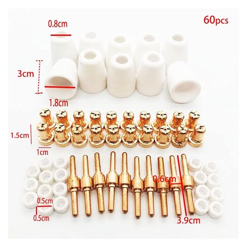 60Pcs/Set Ceramic + Metal Air Plasma Cutting Cutter Consumables Extended TIP Nozzles Electrode for PT31 LG40 Torch CUT-50D Welding Nozzle in Saudi Arabia