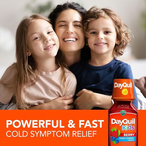 Vicks Kids DayQuil Berry Cold & Cough Medicine Co-Pack, Daytime Relief of Multiple Symptoms, Great-Tasting Berry Flavor, Free of Alcohol & Acetaminophen, For Ages 6+, 2x8oz in Saudi Arabia