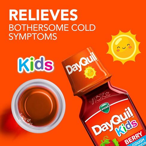 Vicks Kids DayQuil Berry Cold & Cough Medicine Co-Pack, Daytime Relief of Multiple Symptoms, Great-Tasting Berry Flavor, Free of Alcohol & Acetaminophen, For Ages 6+, 2x8oz in Saudi Arabia