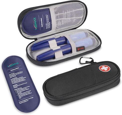 MEDMAX Insulin Pen Cooler Travel Case with 2 Reusable TSA Approved Ice Packs - Portable Insulated Diabetic Medication Organizer Carrying Cooling Bag for Insulin Pen and Other Diabetic Supplies in Saudi Arabia