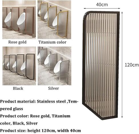 120cm Modern Striped Glass Urinal - Wall-Mounted Men's Toilet Partition with Stainless Steel Fittings for Hotels, Bars & Commercial Restrooms (1 Piece) in Saudi Arabia