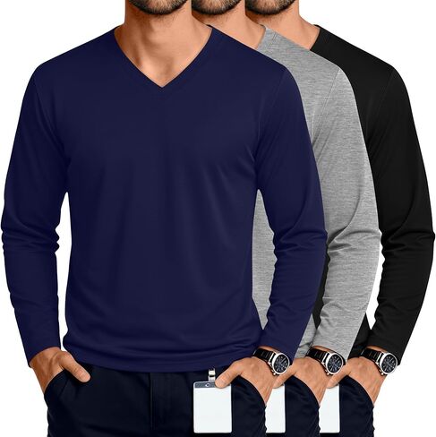 3 Pack Men's Big and Tall Undershirts Long Sleeve V Neck Shirts Base Layer Comfort Basic Tops Under Scrubs in Saudi Arabia