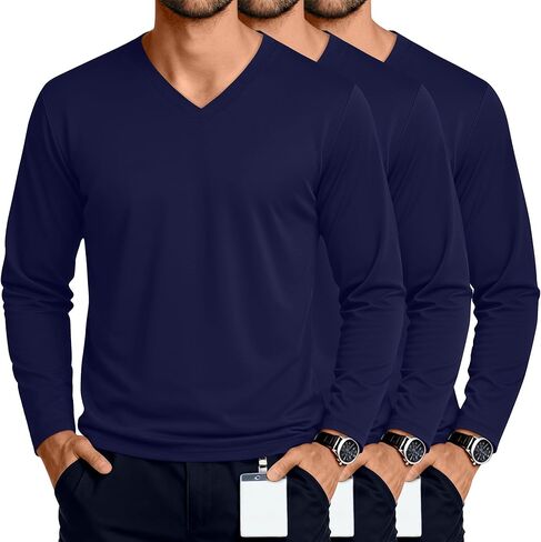 3 Pack Men's Big and Tall Undershirts Long Sleeve V Neck Shirts Base Layer Comfort Basic Tops Under Scrubs in Saudi Arabia