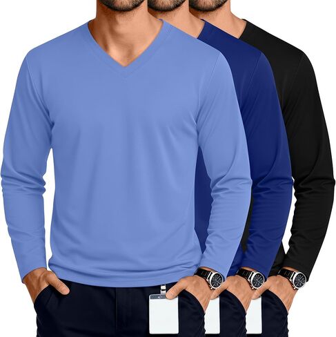 3 Pack Men's Big and Tall Undershirts Long Sleeve V Neck Shirts Base Layer Comfort Basic Tops Under Scrubs in Saudi Arabia