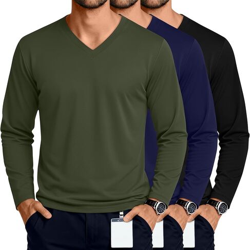 3 Pack Men's Big and Tall Undershirts Long Sleeve V Neck Shirts Base Layer Comfort Basic Tops Under Scrubs in Saudi Arabia