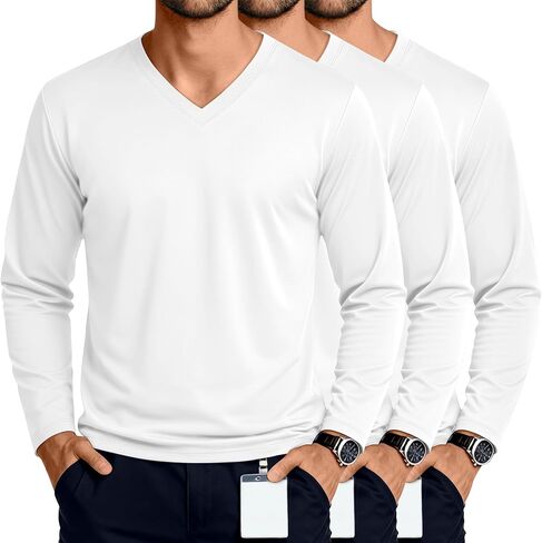 3 Pack Men's Big and Tall Undershirts Long Sleeve V Neck Shirts Base Layer Comfort Basic Tops Under Scrubs in Saudi Arabia