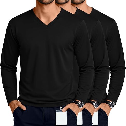 3 Pack Men's Big and Tall Undershirts Long Sleeve V Neck Shirts Base Layer Comfort Basic Tops Under Scrubs in Saudi Arabia